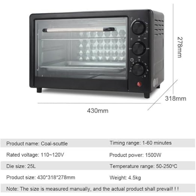 25L Electric Compact Countertop with Even Heat Distribution, Timer, Baking Tray and Wire Rack for Baking, Roasting and Grilling - Image 2
