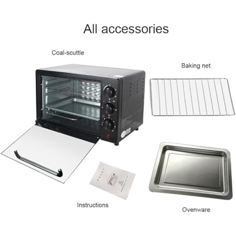 25L Electric Compact Countertop with Even Heat Distribution, Timer, Baking Tray and Wire Rack for Baking, Roasting and Grilling - Image 3