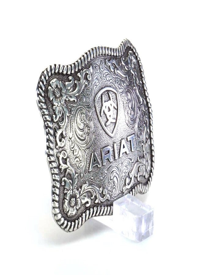 ARIAT Scalloped Logo Buckle with Twisted Rope Edge, Floral Scrolls, Filigree Detailing, 3 ¾" x 2 ¾" - Image 3