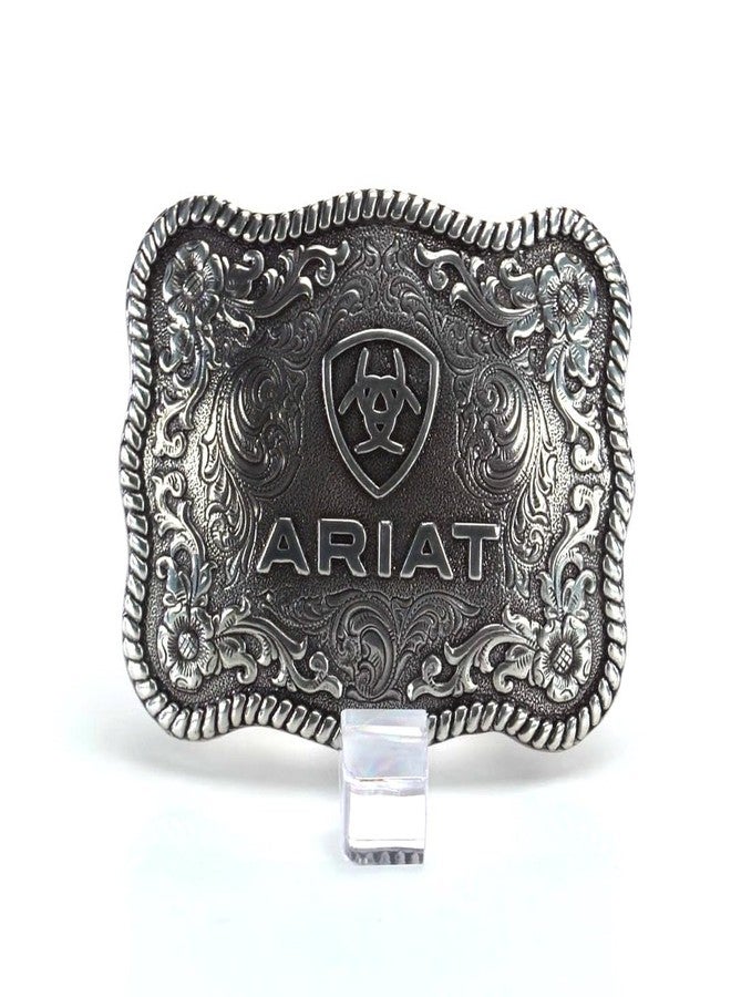ARIAT Scalloped Logo Buckle with Twisted Rope Edge, Floral Scrolls, Filigree Detailing, 3 ¾" x 2 ¾" - Image 2