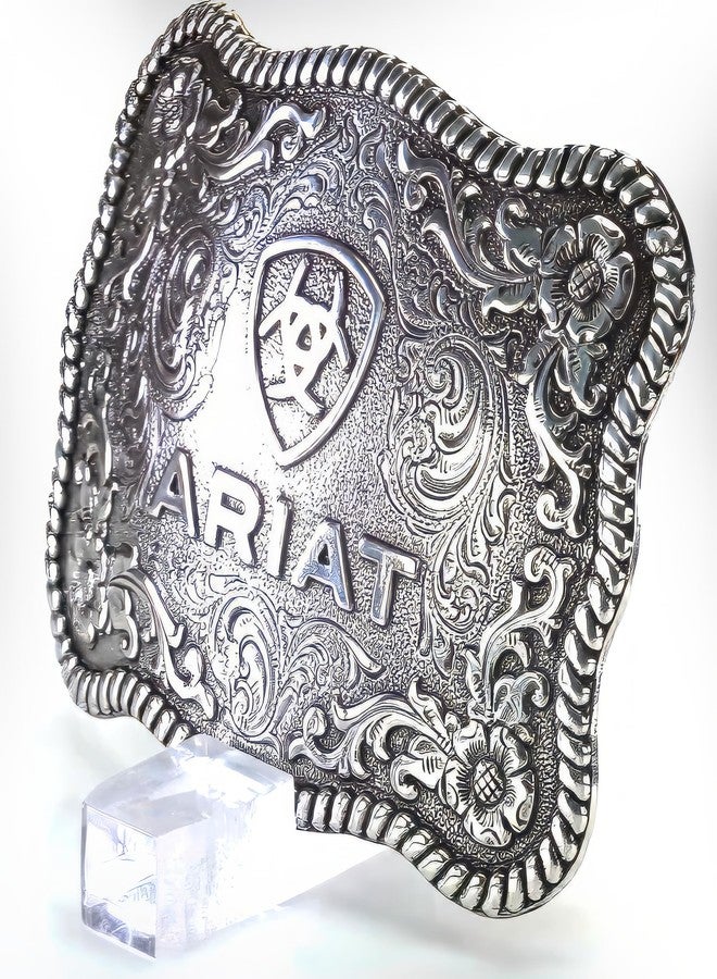 ARIAT Scalloped Logo Buckle with Twisted Rope Edge, Floral Scrolls, Filigree Detailing, 3 ¾" x 2 ¾" - Image 5