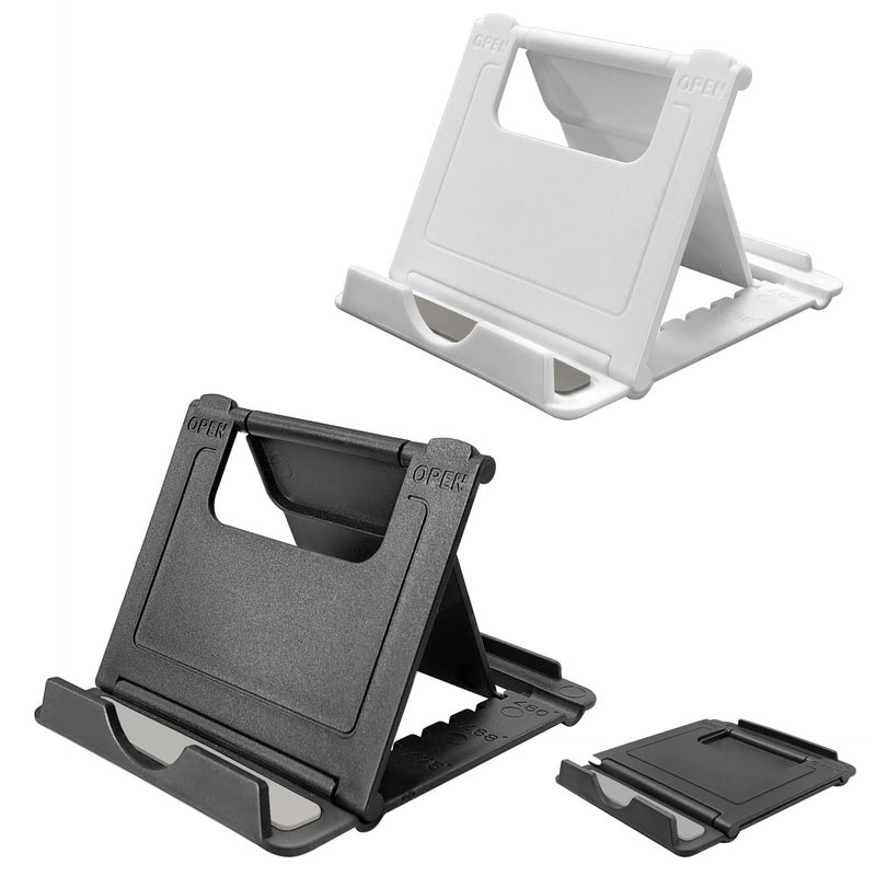 POQOD 2 Pack Cell Phone Stand, Foldable Phone Holder for Desk Compatible with Phone 15 14 13 12 11 Pro Xs Xs Max Xr X 8, Nintendo Switch, All Phones, Black & White - Image 1