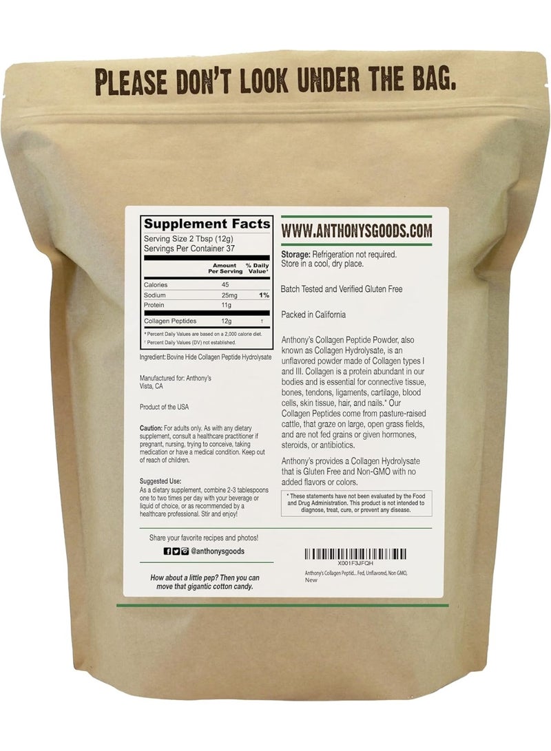 Anthony's Collagen Peptide Powder, 1 lb, Pure Hydrolyzed, Gluten Free, Keto and Paleo Friendly, Grass Fed, Unflavored, Non GMO - Image 2