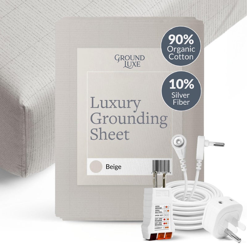 Groundluxe Organic Grounding Sheets - King Size Fitted Earthing Sheet, Complete Set with Cord & Outlet Tester - Image 1