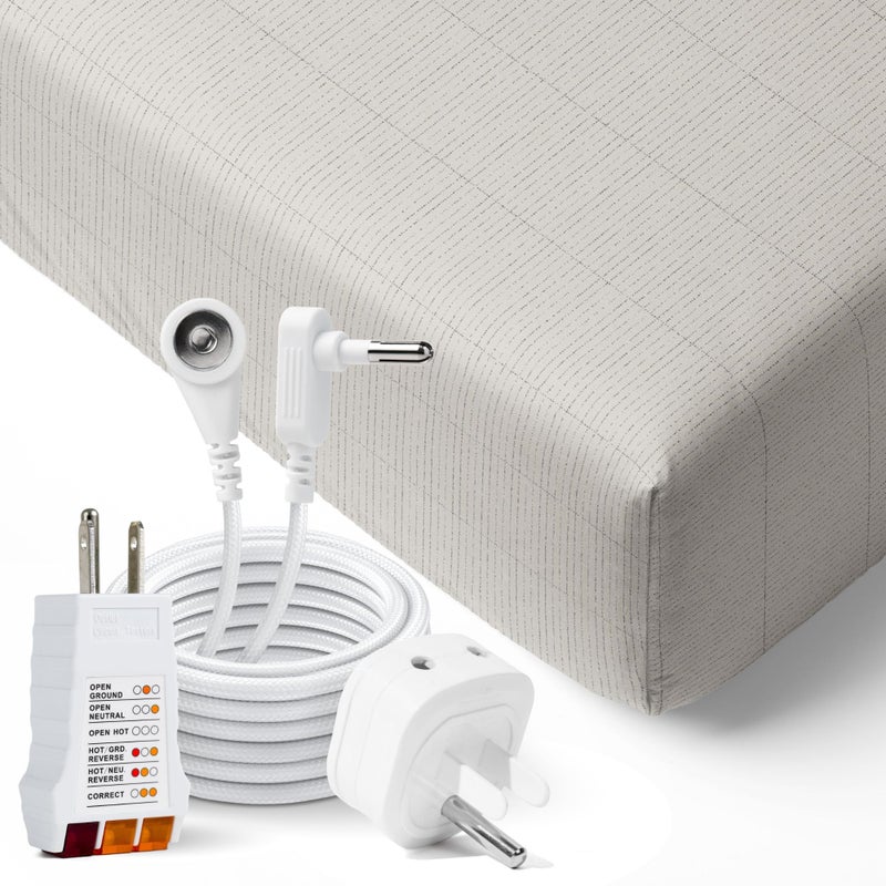 Groundluxe Organic Grounding Sheets - King Size Fitted Earthing Sheet, Complete Set with Cord & Outlet Tester - Image 2
