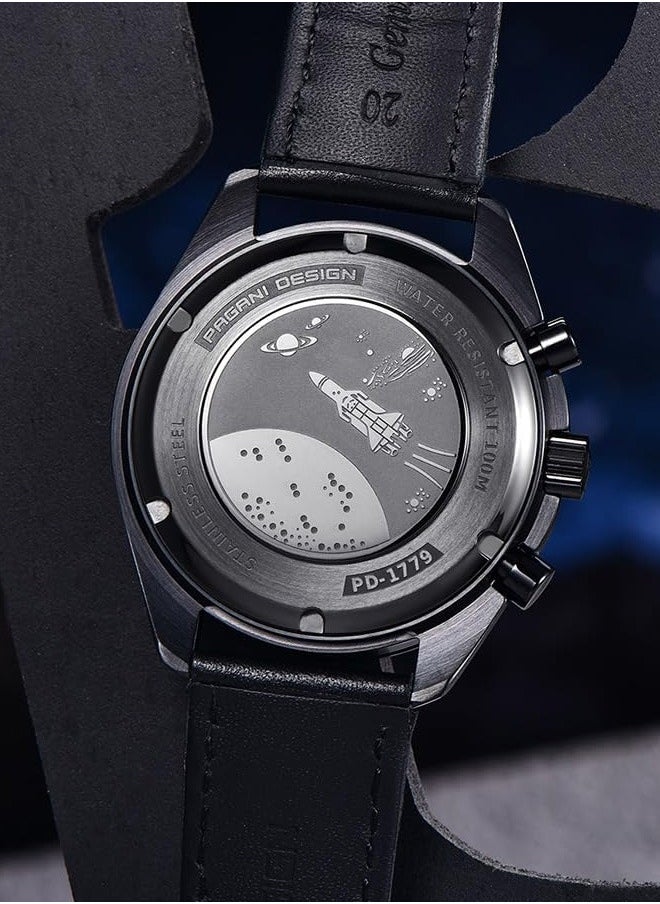 Men's Quartz Watches Metal Frame Black And Yellow Dial Leather Strap Sports Waterproof PD1779