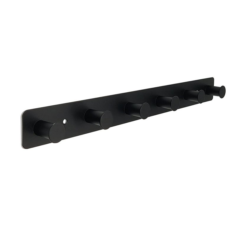 AJLTPA Coat Rack Wall Mounted Black Coat Hooks Adhesive  Screw in Stainless Steel Door Hooks for Hanging Hat Towels Clothes Hook Rail with 6 Round Hangers