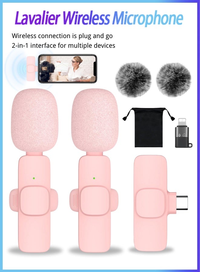 Wireless Microphone For Type-C Phones - Plug And Play Lavalier Microphone With 2 Microphones For Usb-C Android Phones And Iphones, Microphone For Vlogging And Video Recording/Interviews - Auto Sync And Noise Reduction - 2.4 Ghz - Pink