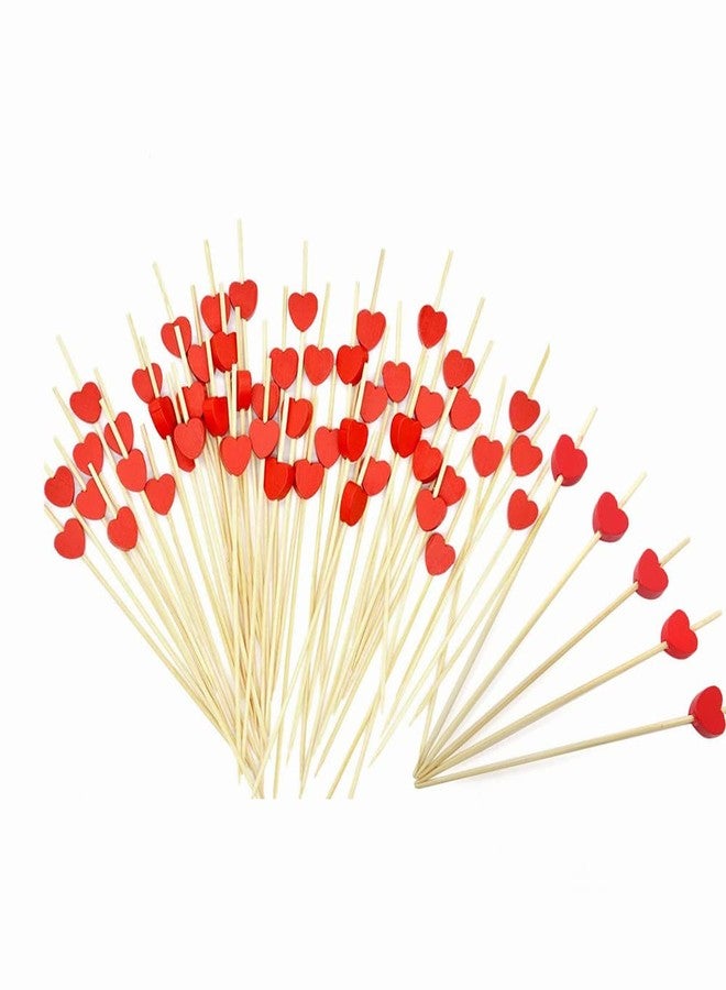 Beetoo 100pcs Handmade 4.7" Red Heart Cocktail Sticks Toothpicks Sandwich Fruit Appetizer Bamboo Toothpicks Cocktail Picks Party Supplies - Image 1
