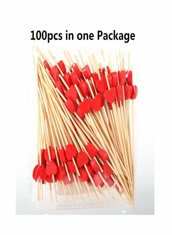 Beetoo 100pcs Handmade 4.7" Red Heart Cocktail Sticks Toothpicks Sandwich Fruit Appetizer Bamboo Toothpicks Cocktail Picks Party Supplies - Image 4