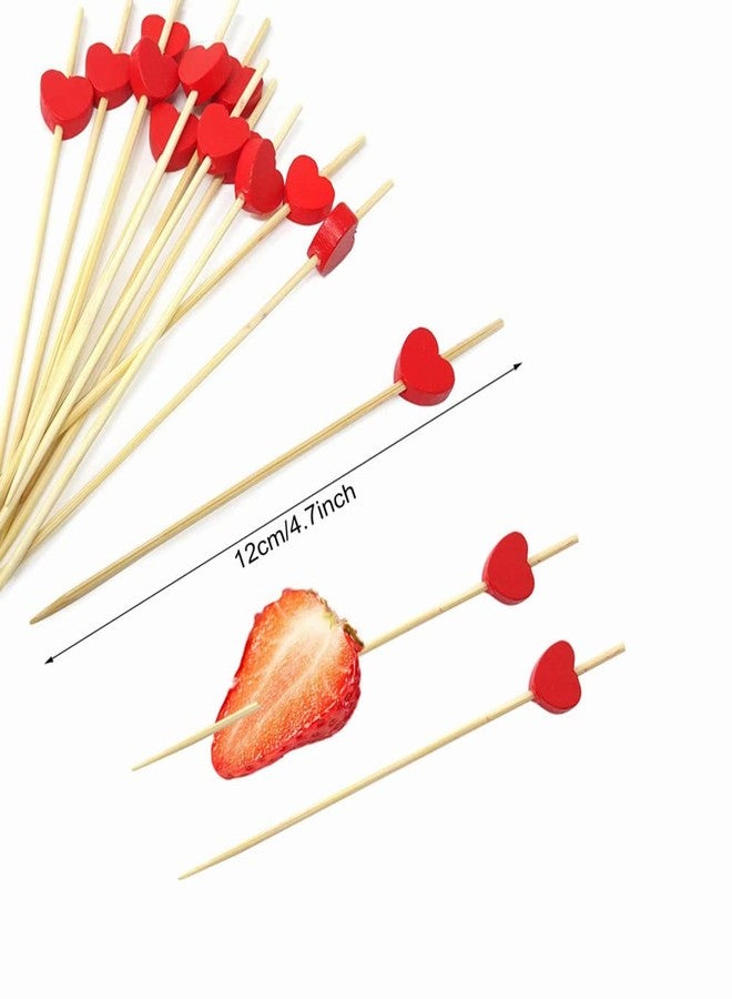 Beetoo 100pcs Handmade 4.7" Red Heart Cocktail Sticks Toothpicks Sandwich Fruit Appetizer Bamboo Toothpicks Cocktail Picks Party Supplies - Image 2