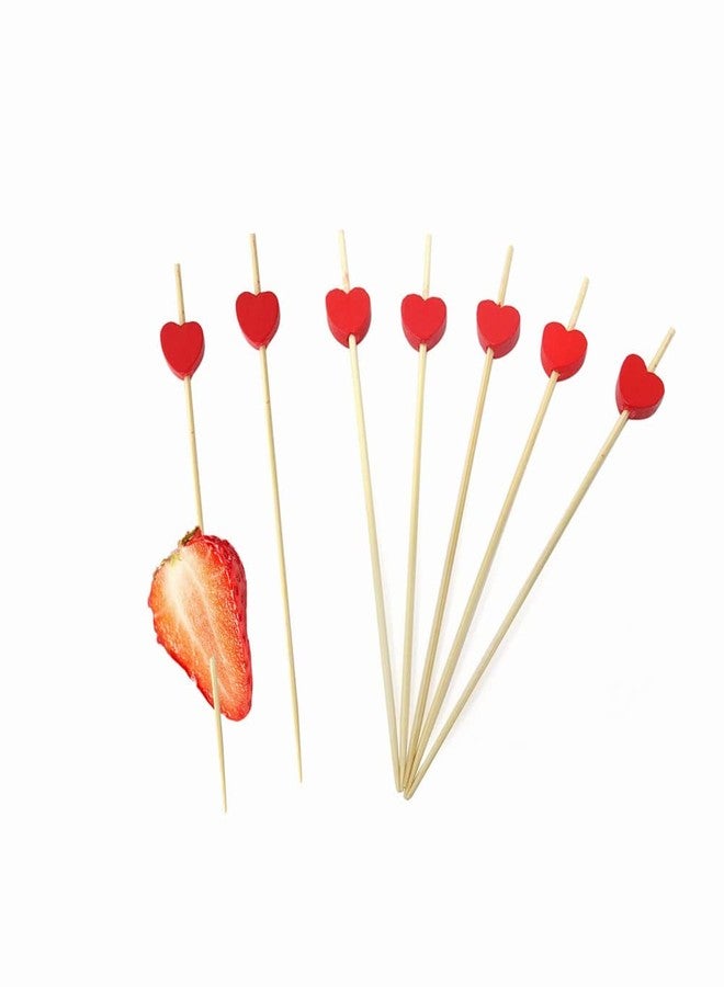 Beetoo 100pcs Handmade 4.7" Red Heart Cocktail Sticks Toothpicks Sandwich Fruit Appetizer Bamboo Toothpicks Cocktail Picks Party Supplies - Image 3