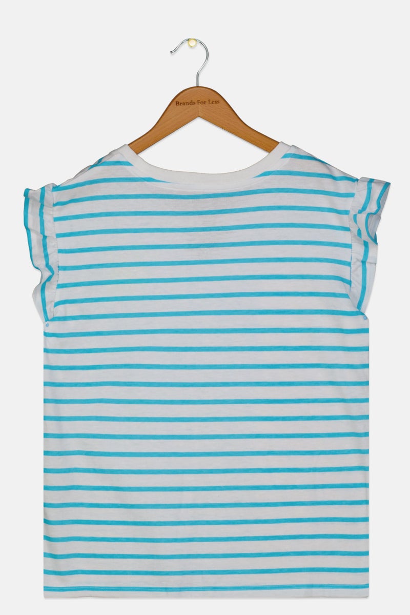 Juicy Couture بلوزة بنات للأطفال بأكمام قصيرة و ياقة دائرية بنمط خطوط، بيضاء - Image 2