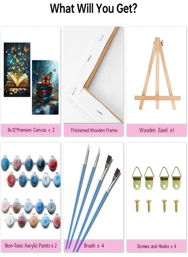 askkqtx 2 Pack Vintage Books Paint by Numbers Kit for Adults, Butterflies Paint by Numbers Kit for Adults with Frame, DIY Paint by Numbers Framed for Gift Home Wall Decor 8x12 Inch - Image 2