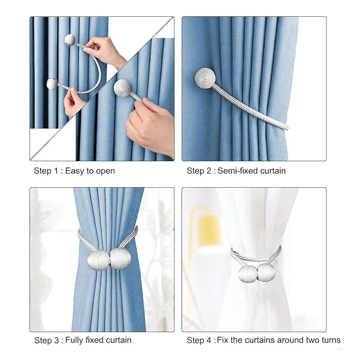INOVERA (LABEL) 2 Pieces Window Curtain Tiebacks Drapery Hold-Backs Band for Office Home Decorative (Pair 1, Grey) - Image 3