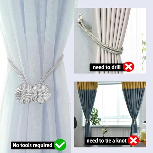 INOVERA (LABEL) 2 Pieces Window Curtain Tiebacks Drapery Hold-Backs Band for Office Home Decorative (Pair 1, Grey) - Image 5
