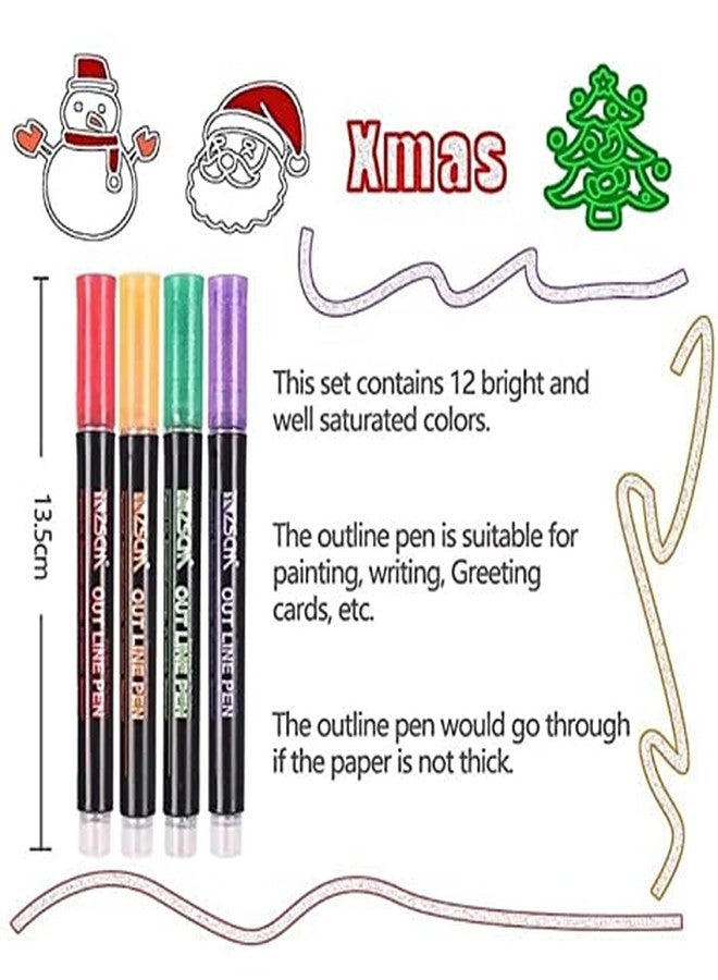 Mayatra's Arts Outline Marker Pens,12 Colors Double Line Paint Permanent Marker Pens for Gift Card, Rock Painting, Crafts, Paper, Wood, Ceramic, Glass., And For KIds Educational Use. - Image 5
