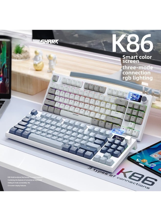 Attack Shark K86 Three-mode RGB Bluetooth 2.4g Wired Luminous Display Customized Hot Plug Mechanical Keyboard-Color:Attack Shark K86 Three-mode RGB Keyboard Business Gray Blue Whale Shaft