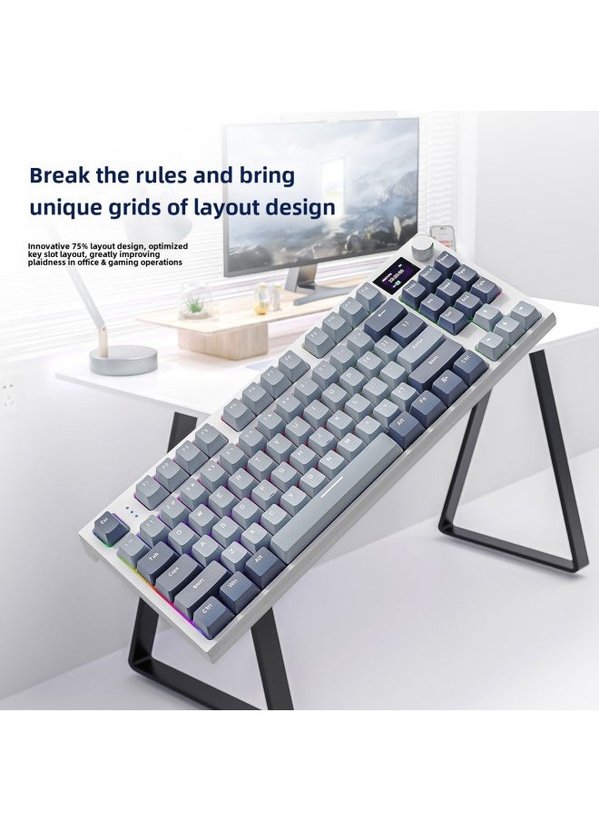 Attack Shark K86 Three-mode RGB Bluetooth 2.4g Wired Luminous Display Customized Hot Plug Mechanical Keyboard-Color:Attack Shark K86 Three-mode RGB Keyboard Business Gray Blue Whale Shaft