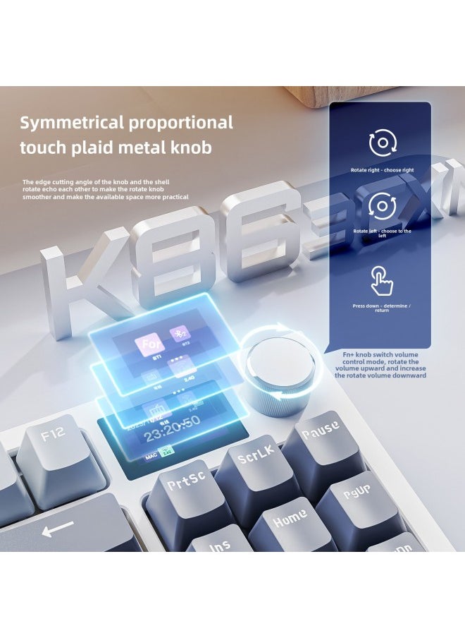 Attack Shark K86 Three-mode RGB Bluetooth 2.4g Wired Luminous Display Customized Hot Plug Mechanical Keyboard-Color:Attack Shark K86 Three-mode RGB Keyboard Business Gray Blue Whale Shaft