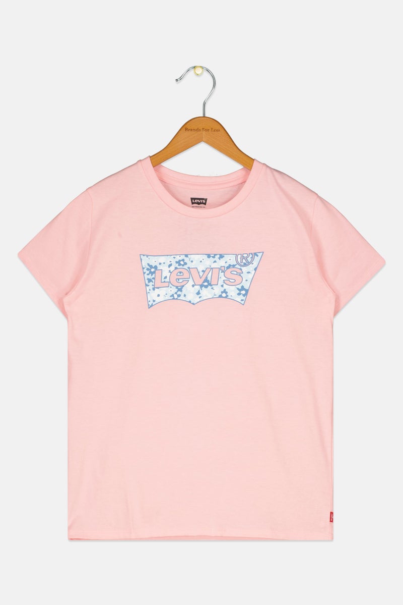 Levi's Kids Girl Crew Neck Short Sleeve Brand logo T-shirt, Pink - Image 2