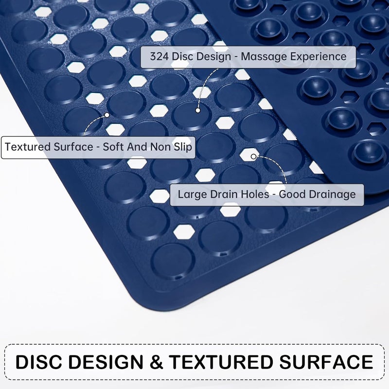 Linoows Non-Slip Bathtub and Shower Mats, Power Grip Bath Mat 35 x 16.3 Inch with Suction Cups and Drain Holes for Tub Bathroom Floor Safety, Machine Washable Soft Bathmat, Navy Blue - Image 2