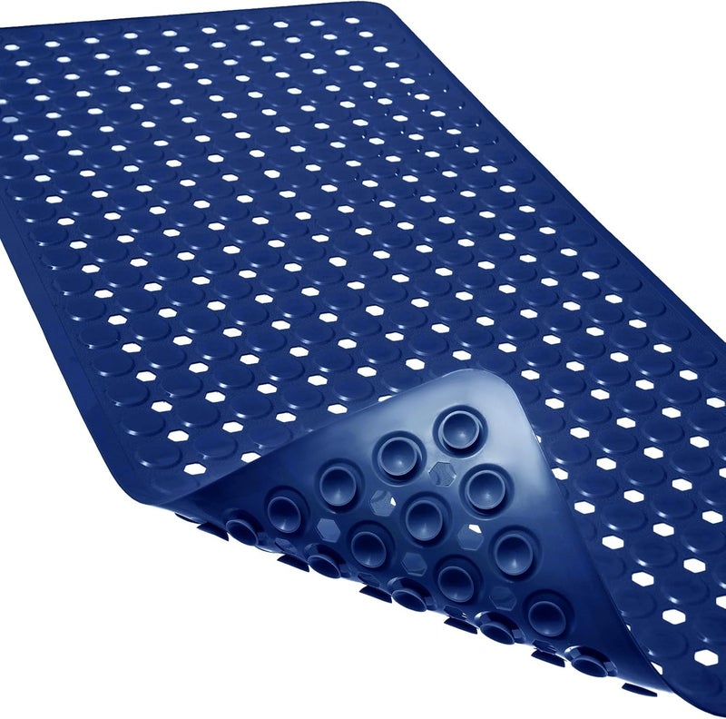 Linoows Non-Slip Bathtub and Shower Mats, Power Grip Bath Mat 35 x 16.3 Inch with Suction Cups and Drain Holes for Tub Bathroom Floor Safety, Machine Washable Soft Bathmat, Navy Blue - Image 1