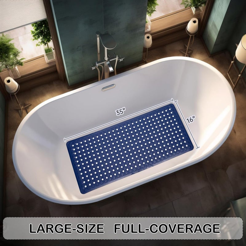 Linoows Non-Slip Bathtub and Shower Mats, Power Grip Bath Mat 35 x 16.3 Inch with Suction Cups and Drain Holes for Tub Bathroom Floor Safety, Machine Washable Soft Bathmat, Navy Blue - Image 4