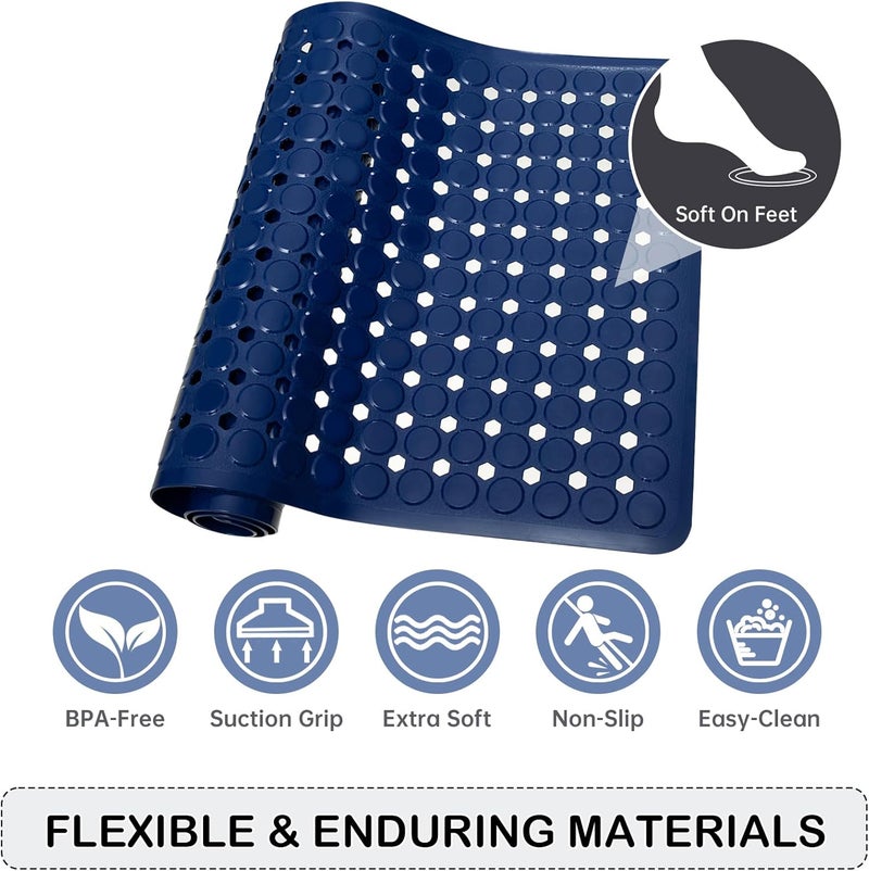 Linoows Non-Slip Bathtub and Shower Mats, Power Grip Bath Mat 35 x 16.3 Inch with Suction Cups and Drain Holes for Tub Bathroom Floor Safety, Machine Washable Soft Bathmat, Navy Blue - Image 5
