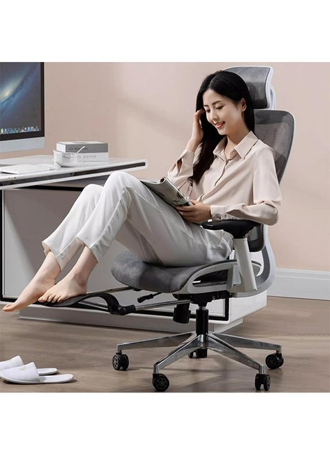 Ergonomic Mesh Office Chair, High Back Desk Chair - Adjustable Headrest with Flip-Up Arms, Tilt Function, Lumbar Support and PU Wheels, Swivel Computer Task Chair with Footrest（K80G）