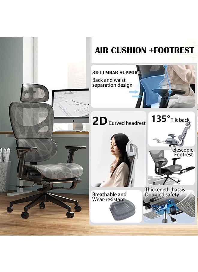 JCB CHIC - Ergonomic Mesh Office Chair, High Back Desk Chair - Adjustable Headrest with Flip-Up Arms, Tilt Function, Lumbar Support and PU Wheels, Swivel Computer Task Chair with Footrest（K80G） - Image 1