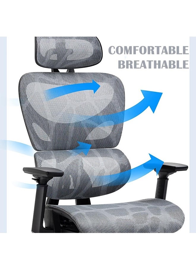 JCB CHIC - Ergonomic Mesh Office Chair, High Back Desk Chair - Adjustable Headrest with Flip-Up Arms, Tilt Function, Lumbar Support and PU Wheels, Swivel Computer Task Chair with Footrest（K80G） - Image 1