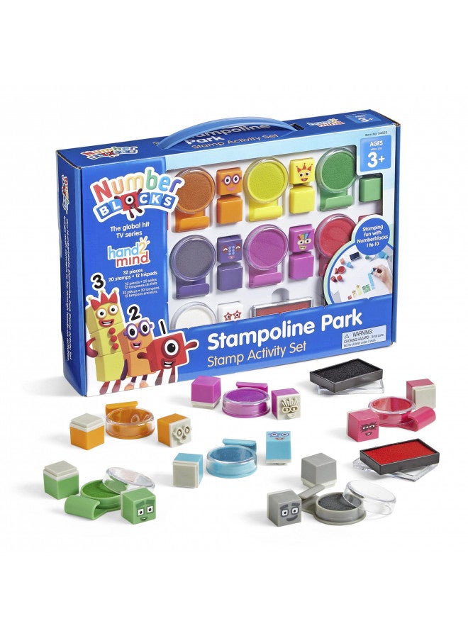hand2mind hand2mind Numberblocks Stampoline Park Stamp Activity Set, 20 Kids Stamps, 12 Washable Ink Pads, Number Toys, Toddler Arts and Crafts, Math Teaching Stamps for Kids, Preschool Learning Activities  - Image 1