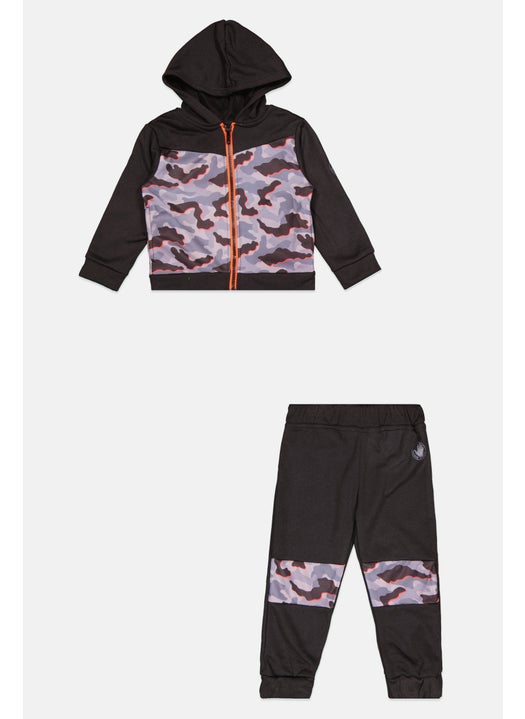 Toddlers Boy 2 Pcs Camouflage Sweatshirt And Pants Set, Black Combo