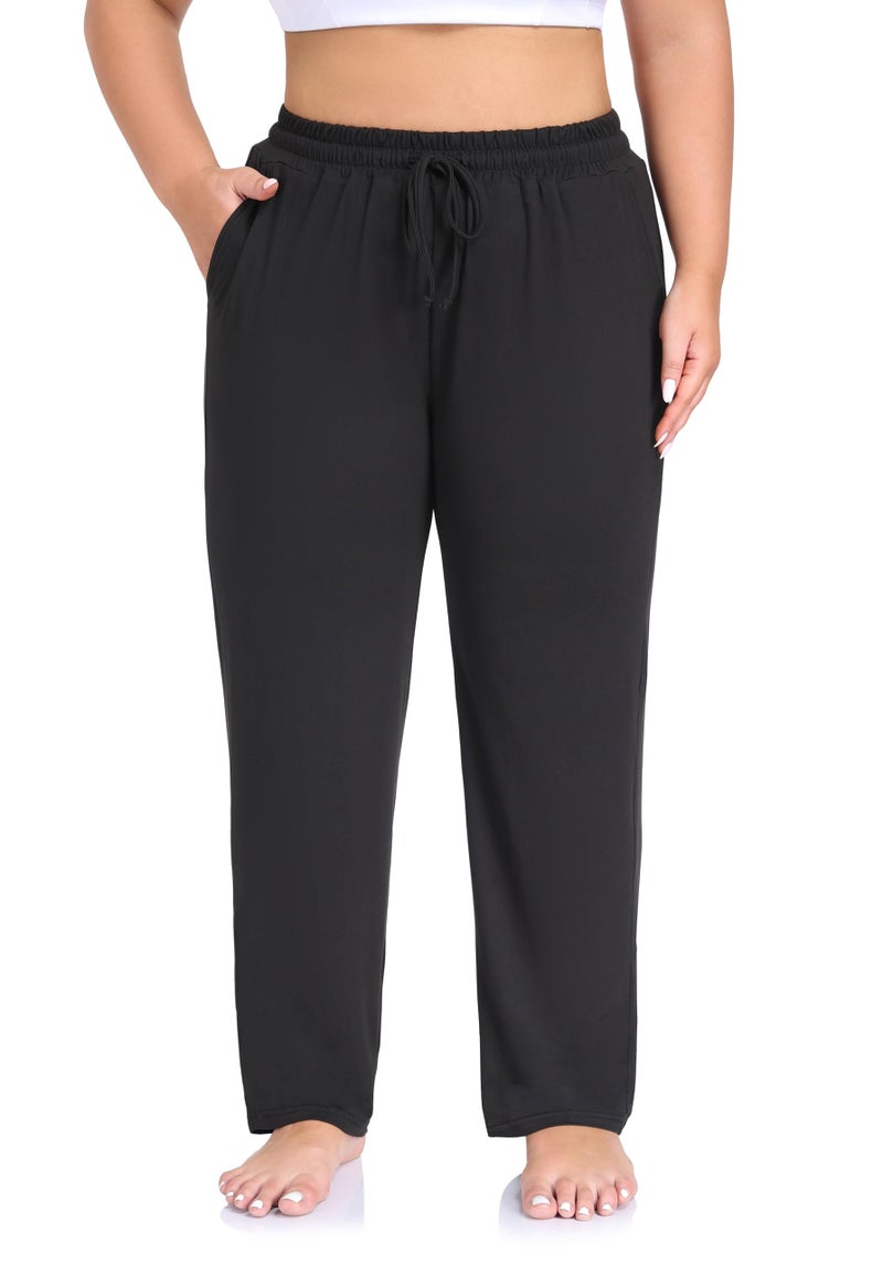 ZERDOCEAN Women's Plus Size Casual Yoga Pants Straight Leg Comfy Relaxed Joggers Lounge Pants Drawstring with Pockets Black 4X - Image 1