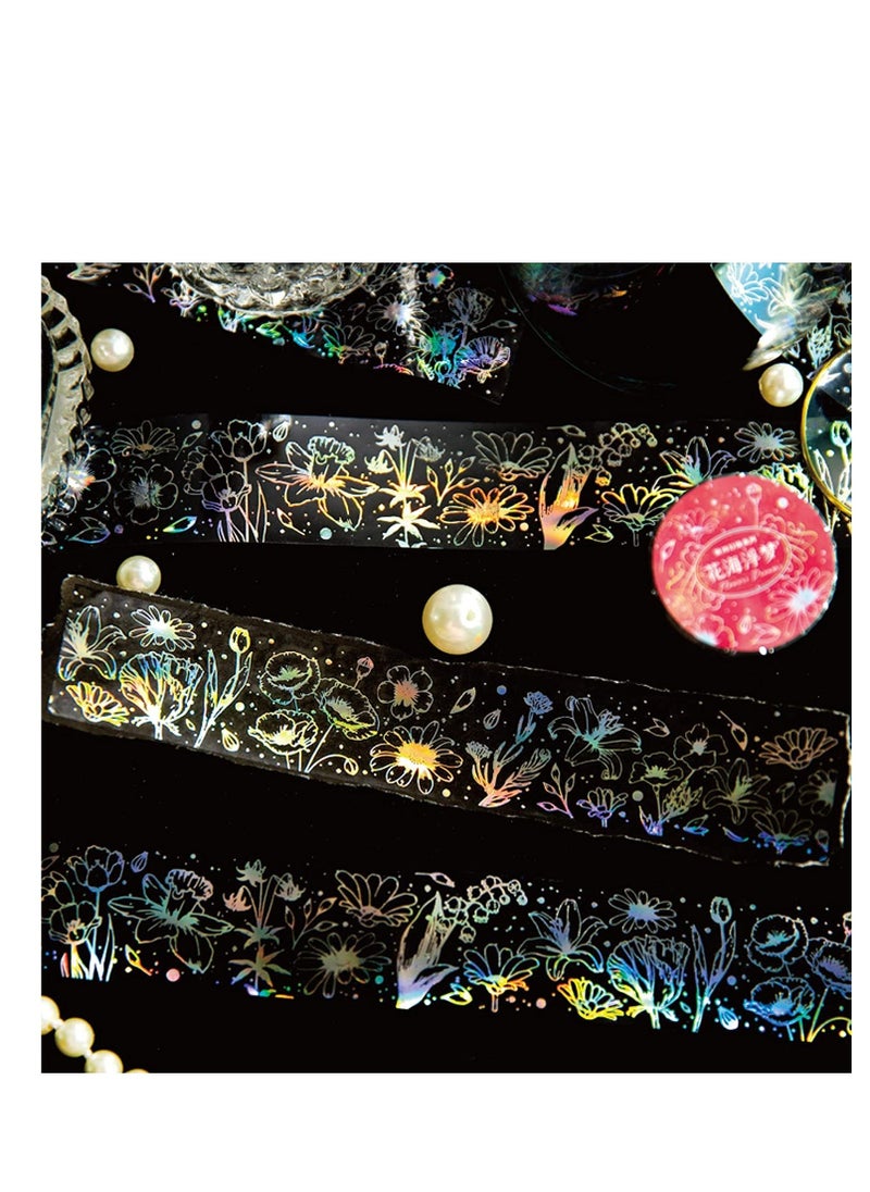 Vintage Holographic Glitter PET Tape with erfly and Flower Designs, Waterproof Transparent Shiny Tapes for DIY Art, Crafting, Journaling, and Scrapbooking - Set of 6 Rolls - Image 4