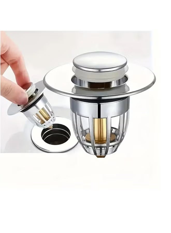 Universal Bathroom Sink Stopper, Anti-odor Wash Basin Refined Copper Core, Pop Up Bathroom Sink Plug, Press Type Sink Drain Stopper, Washbasin Drain Filter, Bathtub Hair Catcher, Bathroom Accessories - Image 1