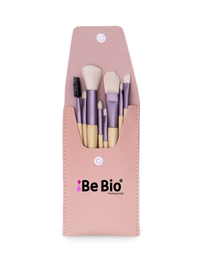 Be Bio Professionally Mini Makeup Brush Set – 8 Pieces with Bionic Fiber Brushes & Luxury Leather Storage Case - Image 1