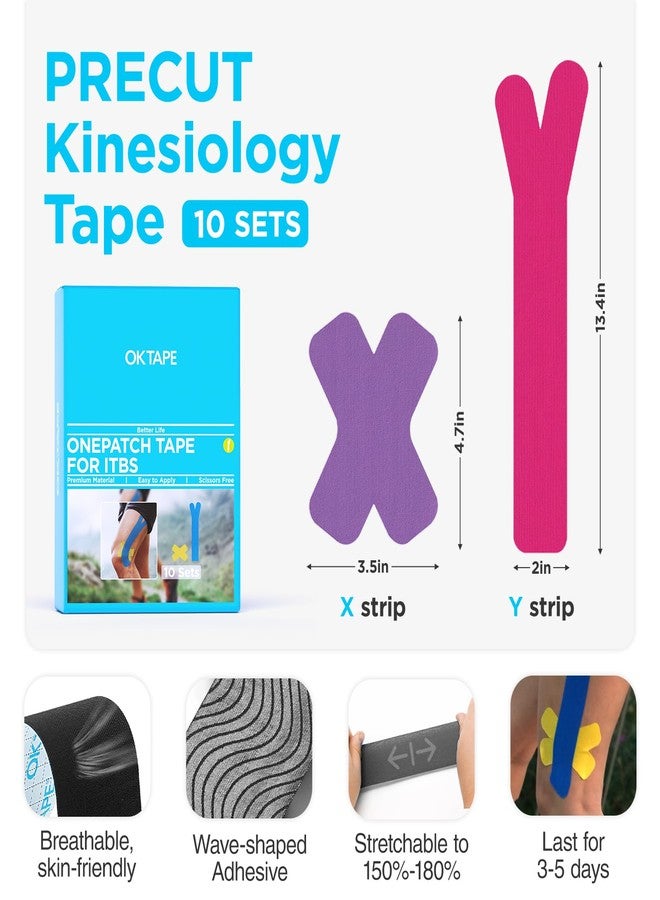 OK TAPE Precut Kinesiology Tape for Knee, Thigh, IT Band Pain Relief, 20 Strips, Provide Support & Stability, Elastic Athletic Tape, Waterproof Knee Tape for Running (Pink & Purple) - Image 4