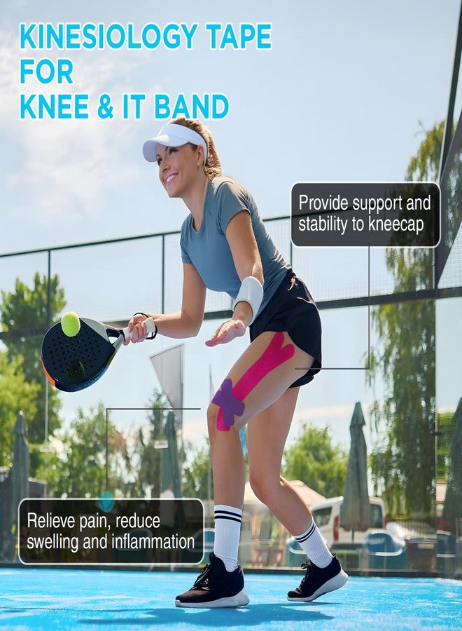 OK TAPE Precut Kinesiology Tape for Knee, Thigh, IT Band Pain Relief, 20 Strips, Provide Support & Stability, Elastic Athletic Tape, Waterproof Knee Tape for Running (Pink & Purple) - Image 2