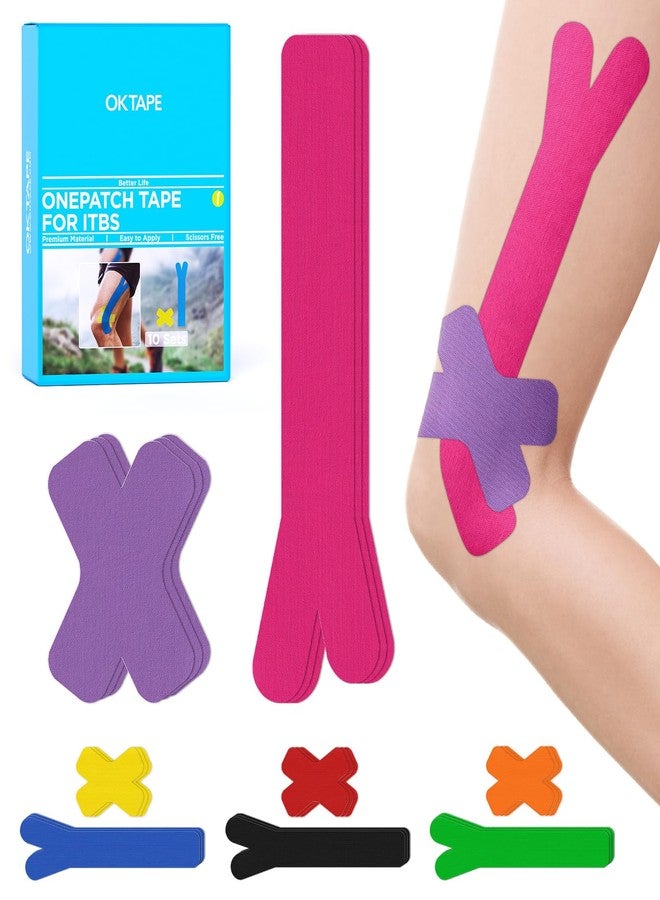 OK TAPE Precut Kinesiology Tape for Knee, Thigh, IT Band Pain Relief, 20 Strips, Provide Support & Stability, Elastic Athletic Tape, Waterproof Knee Tape for Running (Pink & Purple) - Image 1