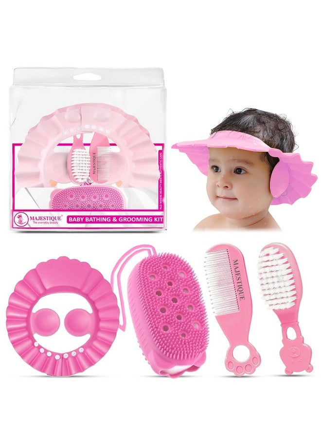 MAJESTIQUE - Baby Bathing & Grooming Kit, Soft Hair Brush, Comb, Bathing Cap, Sponge Scrubber, Essentials For Newborns To 5 Years, Baby Bath Accessories - 4Pcs/Multicolour - Image 1