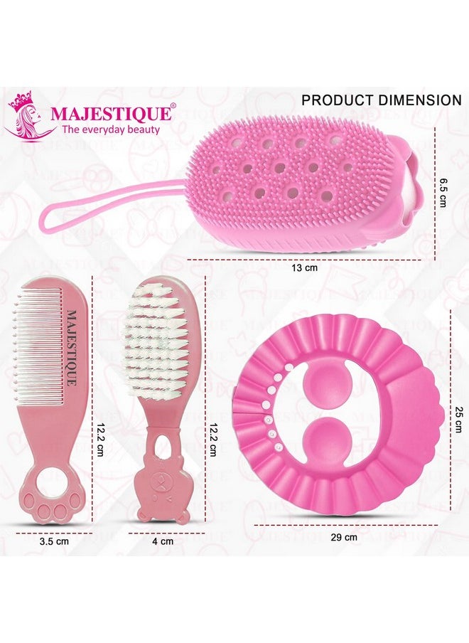 MAJESTIQUE - Baby Bathing & Grooming Kit, Soft Hair Brush, Comb, Bathing Cap, Sponge Scrubber, Essentials For Newborns To 5 Years, Baby Bath Accessories - 4Pcs/Multicolour - Image 1