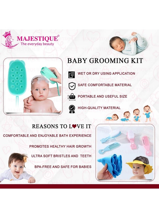 MAJESTIQUE - Baby Bathing & Grooming Kit, Soft Hair Brush, Comb, Bathing Cap, Sponge Scrubber, Essentials For Newborns To 5 Years, Baby Bath Accessories - 4Pcs/Multicolour - Image 1