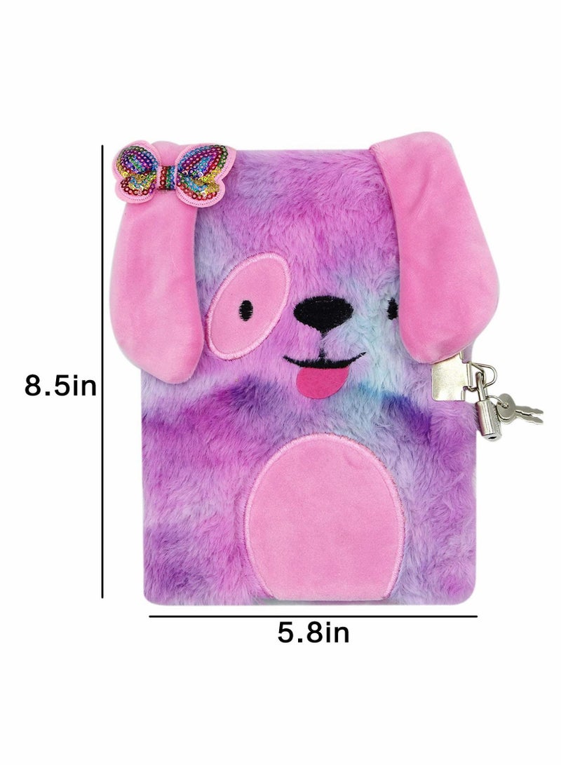 Y&D Girls Diary with Lock and Keys Cute Plush Rainbow Dog Secret Lined Writing Journal Notebook for School Office Supplies,160 Pages - Image 3