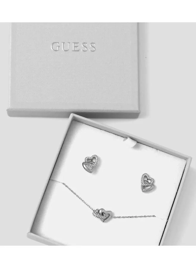 Guess  Heart Links Bracelet And  Studs for Women | Best Price UAE