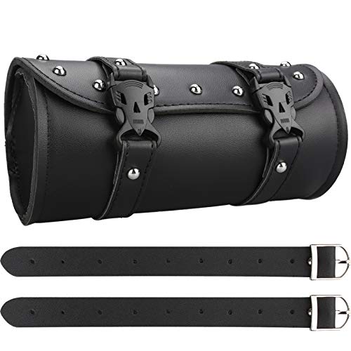 Neween Motorcycle Tool Bag, Motorcycle Fork Bag PU Leather Universal Saddlebag Front Fork Handlebar Sissybar Storage Roll Pouch for Sportster, Scooter (Medium, Black) - Image 1