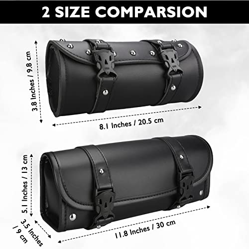 Neween Motorcycle Tool Bag, Motorcycle Fork Bag PU Leather Universal Saddlebag Front Fork Handlebar Sissybar Storage Roll Pouch for Sportster, Scooter (Medium, Black) - Image 2