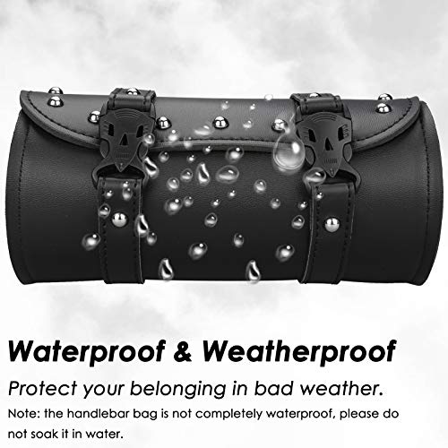 Neween Motorcycle Tool Bag, Motorcycle Fork Bag PU Leather Universal Saddlebag Front Fork Handlebar Sissybar Storage Roll Pouch for Sportster, Scooter (Medium, Black) - Image 3