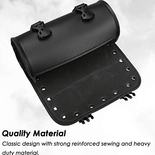 Neween Motorcycle Tool Bag, Motorcycle Fork Bag PU Leather Universal Saddlebag Front Fork Handlebar Sissybar Storage Roll Pouch for Sportster, Scooter (Medium, Black) - Image 4